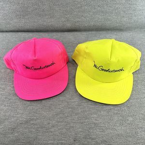 Vtg IDENTITY HEADWEAR - Set of 2 MR. GOODWRENCH Yellow/Pink Snapback Hat (Q3)